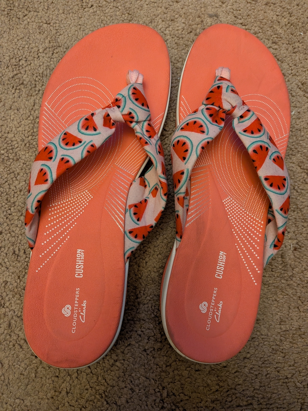 Clarks Cloudsteppers Pink Watermelon-Print Flip Flop Sandals
